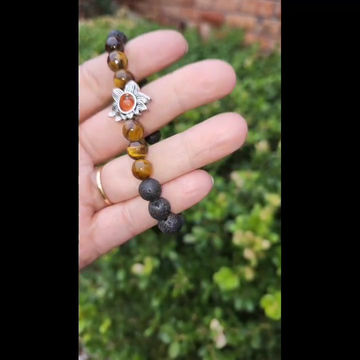 Thumbnail: Lotus Empowerment Crystal Bracelet with Tiger’s Eye, Lava Stone, and Carnelian 