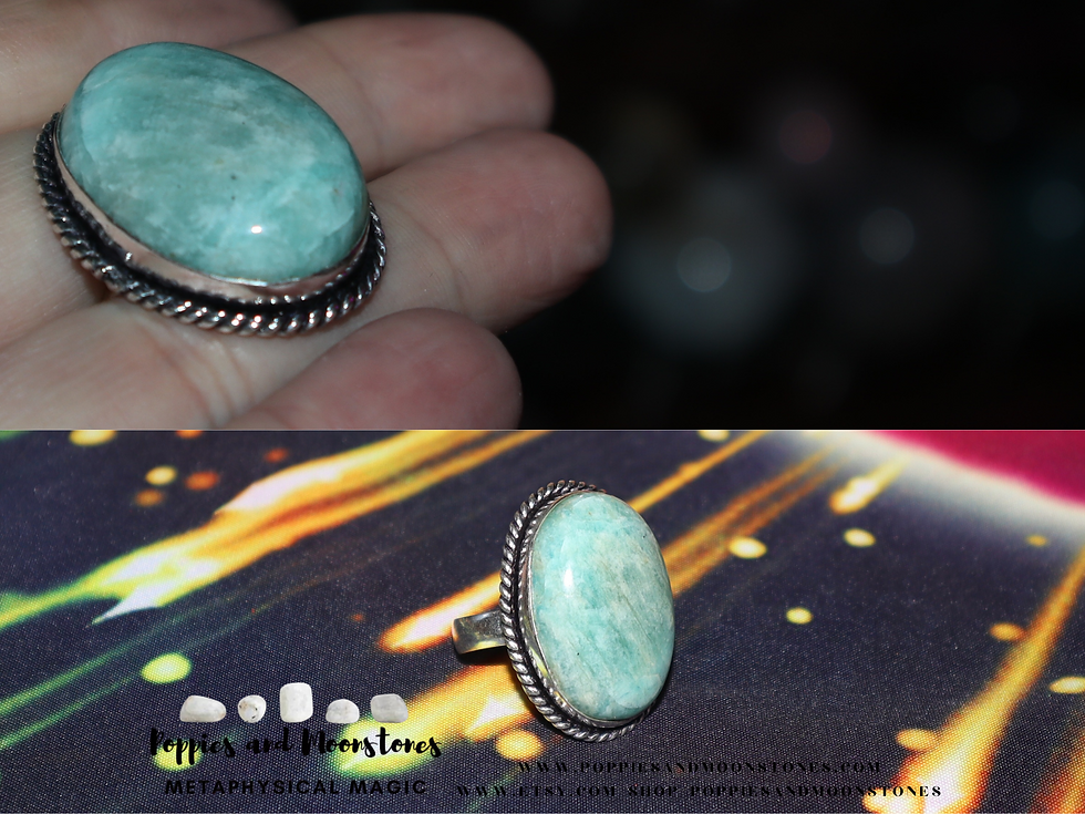 Thumbnail: Amazonite Crystal Sterling Silver Ring Size 5.5- Reiki Infused