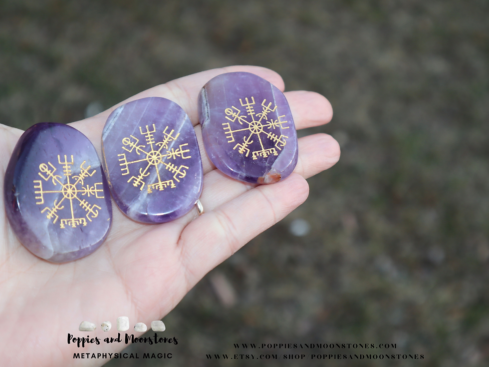 Thumbnail: Vegvísir Viking Compass Protection Amulet Amethyst Crystal Pocket Stone Talisman