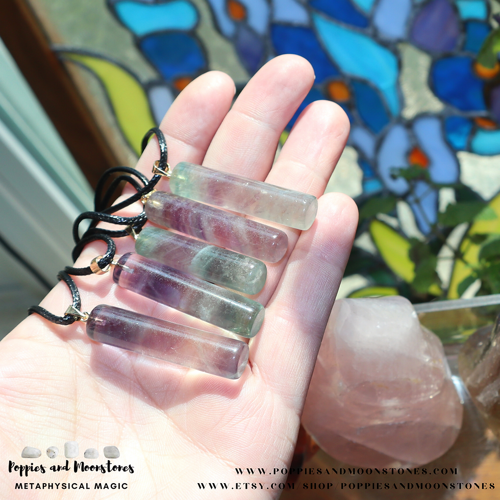 Thumbnail: Supercharged Rainbow Fluorite Crystal Cylinder Necklace for Focus and Confidence
