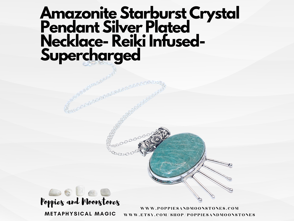 Amazonite Starburst Crystal Pendant Silver Plated Necklace- Reiki Infused
