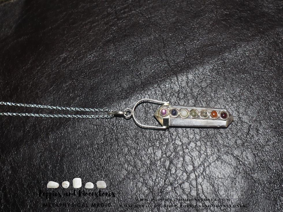 Thumbnail: Clear Quartz Double Terminated Crystal with  Chakra Stones Silver Necklace Reiki