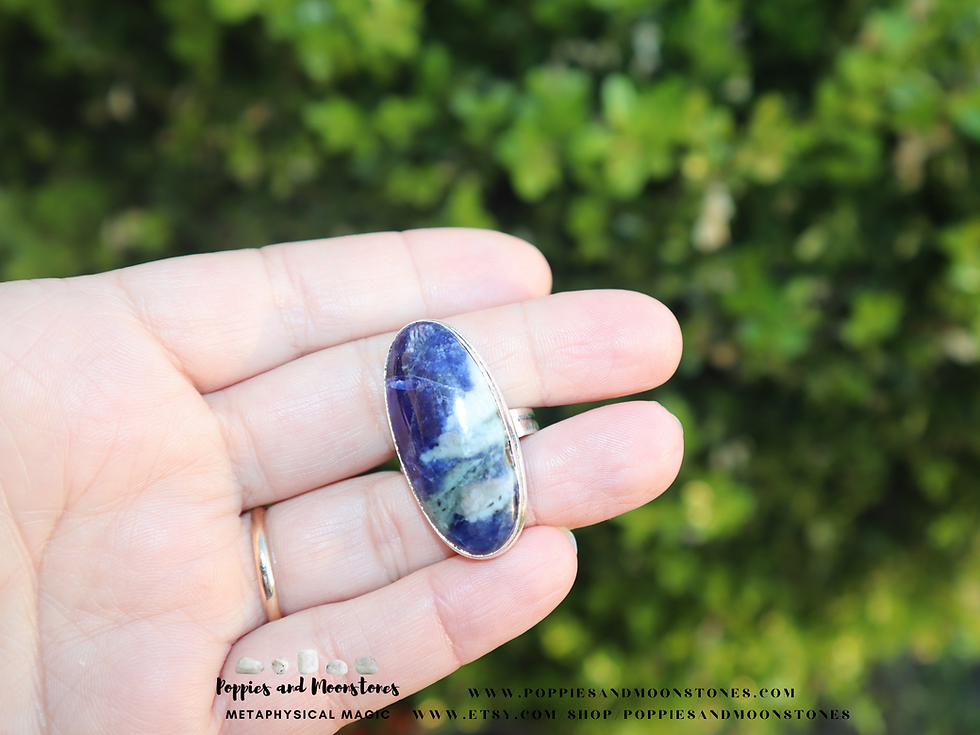 Thumbnail: Sodalite Oval Crystal Sterling Silver Ring Size 8- Reiki Infused