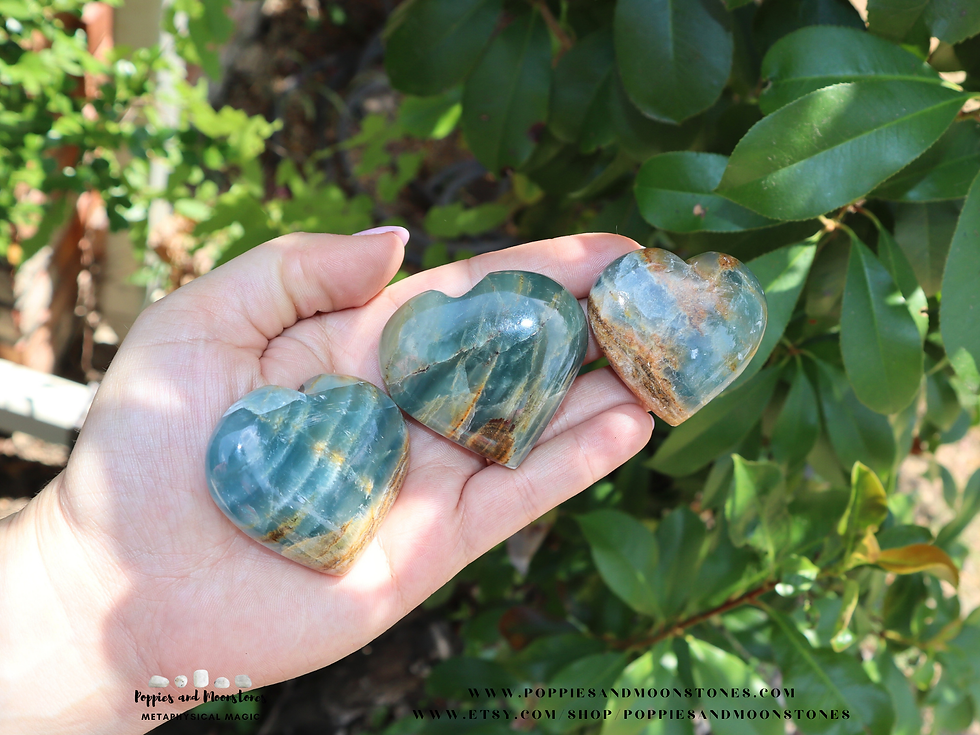 Thumbnail: Aquatine Lemurian Calcite Heart Palmstone Supercharged- You Pick- Reiki Infused 
