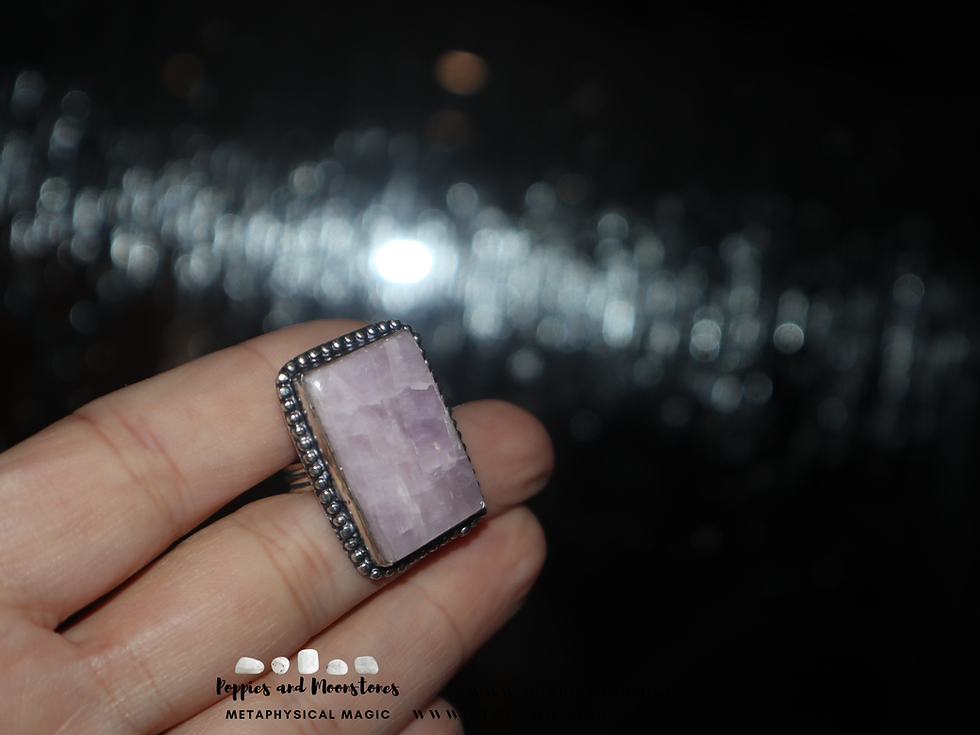 Thumbnail: Kunzite Rectangle Crystal Sterling Silver Ring Size 6.5- Supercharged Reiki