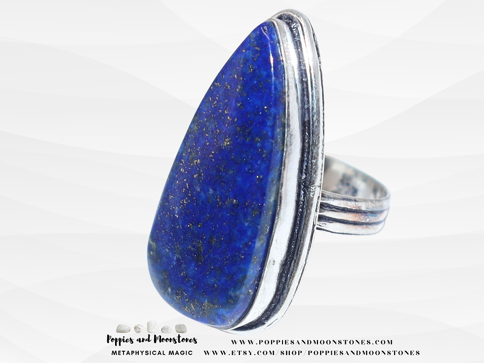 Thumbnail: Lapis Lazuli Crystal Sterling Silver Ring Size 6- Reiki Infused- Supercharged