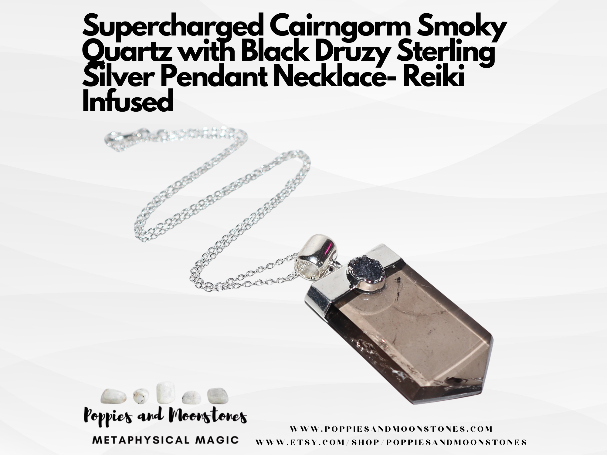Cairngorm Smoky Quartz with Black Druzy Sterling Silver Pendant Necklace- Reiki 