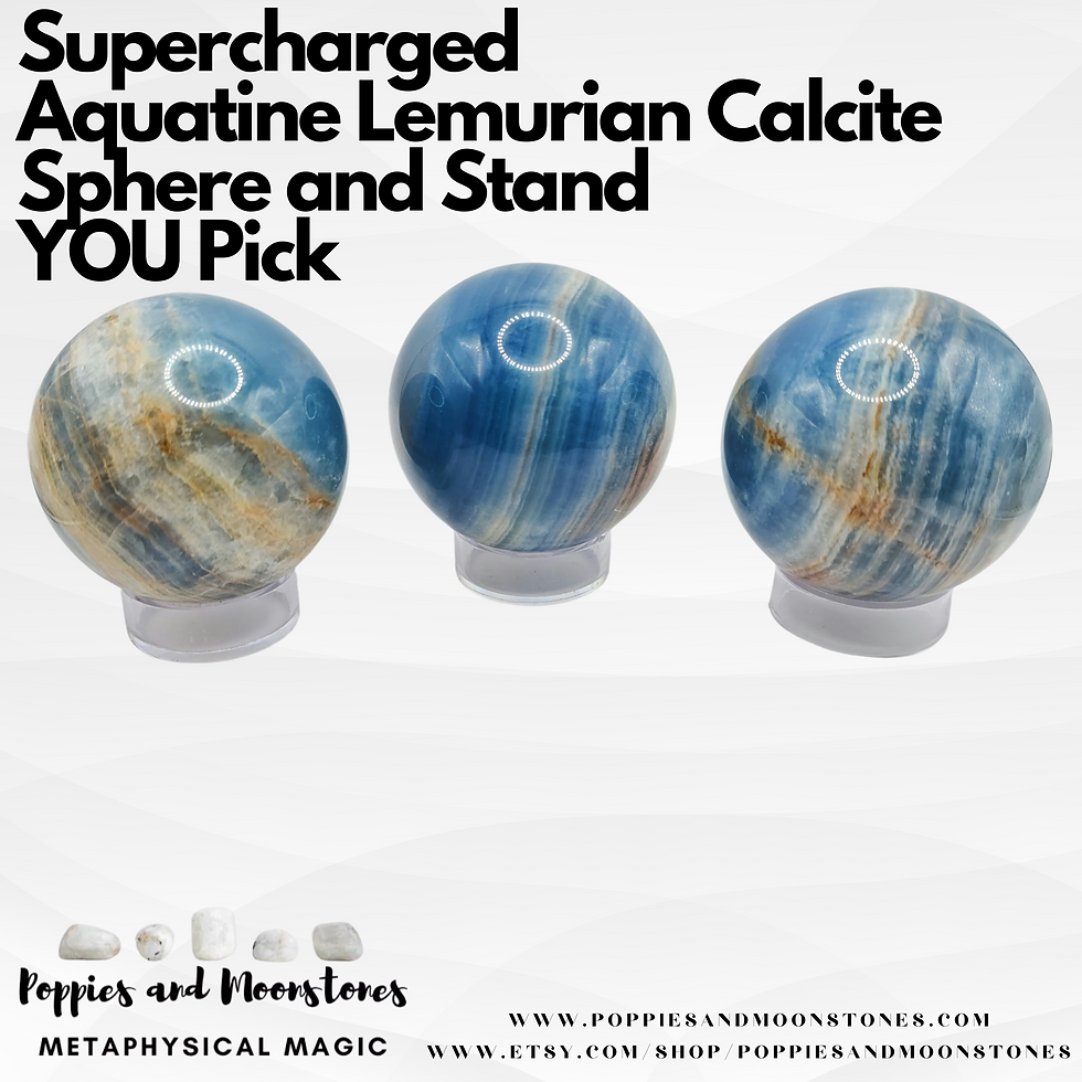 Supercharged Aquatine Lemurian Calcite Sphere and Stand YOU Pick
