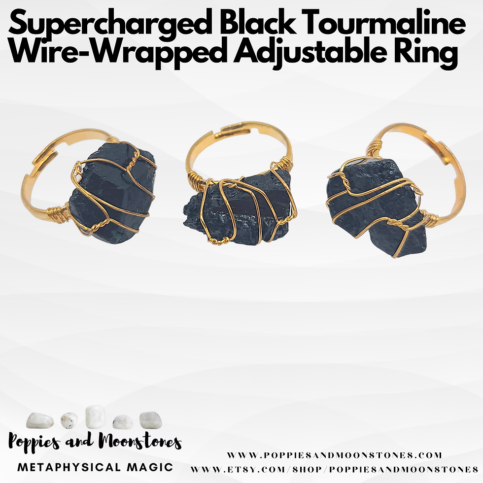 Supercharged Black Tourmaline Wire-Wrapped Adjustable Ring