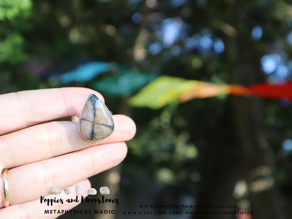 Thumbnail: Chiastolite Andalusite Fairy Star Crystal Sterling Silver Ring Size 9- Reiki