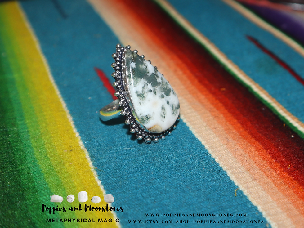 Thumbnail: Tree Agate Crystal Sterling Silver Large Ring Size 8.5- Reiki Infused