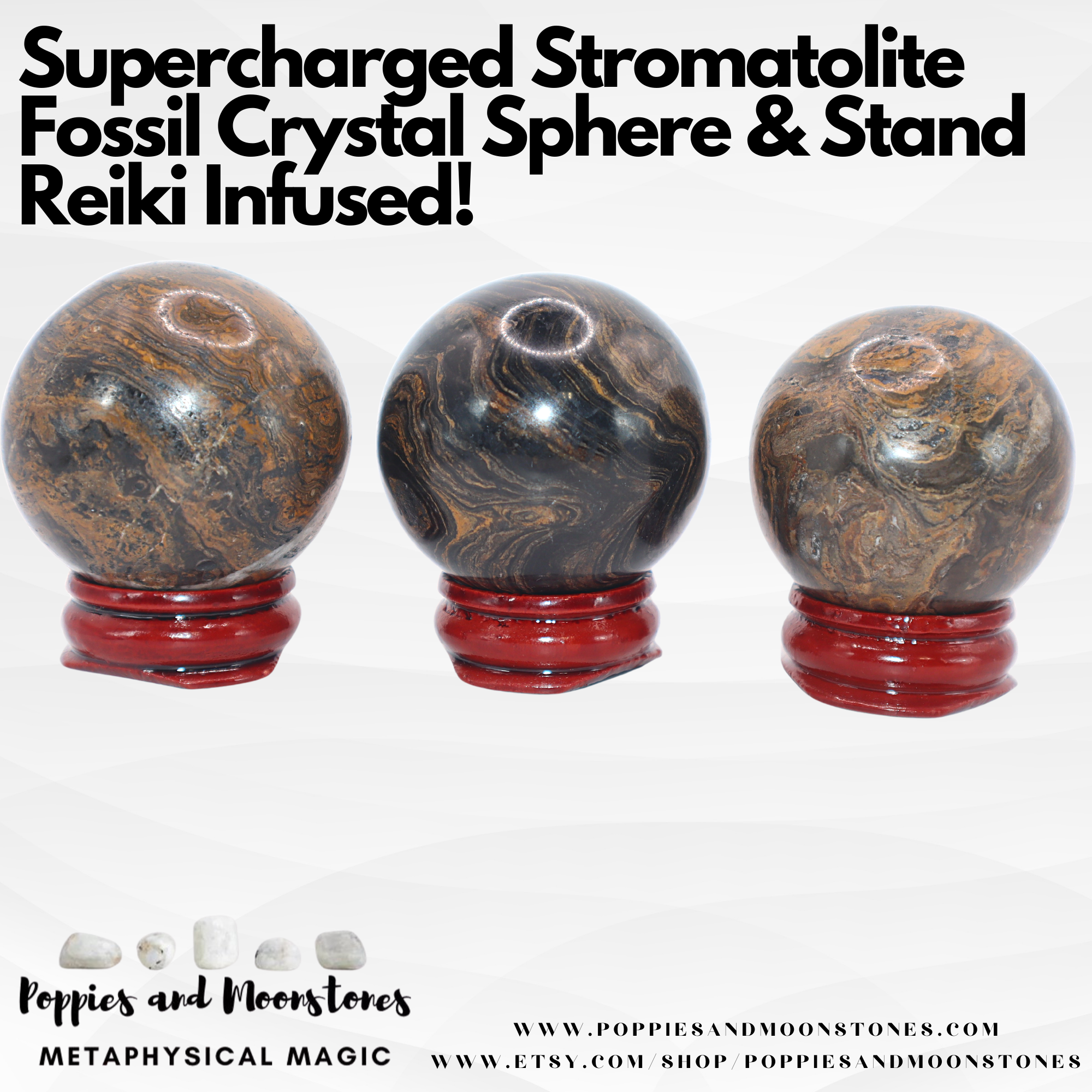 Supercharged Stromatolite Fossil Crystal Sphere and Stand