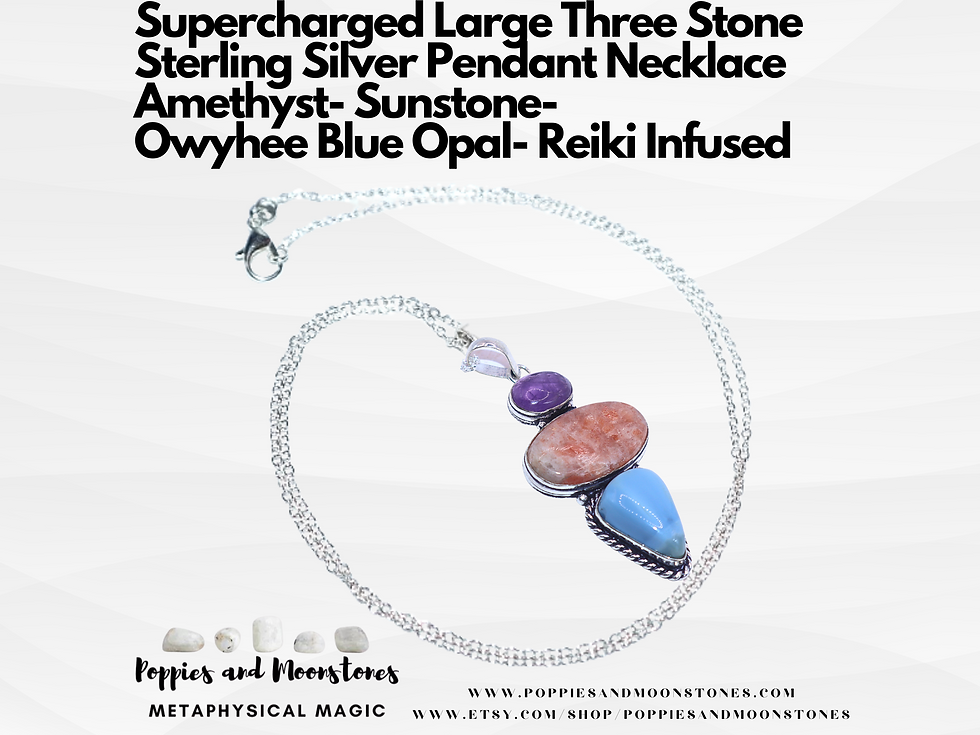 Supercharged Amethyst Sunstone Owyhee Blue Opal Silver Pendant Necklace Reiki