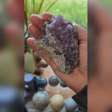 Thumbnail: Supercharged Sparkly Grape Agate Druzy Cluster A GRADE Specimen- Reiki Infused
