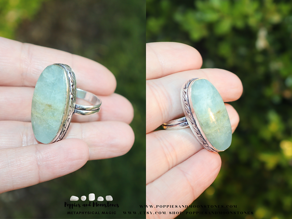 Thumbnail: Aquamarine Crystal Sterling Silver Ring Size 11.5- Reiki Infused