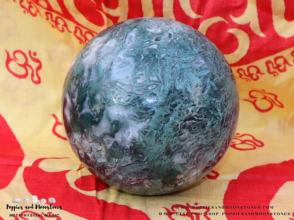 Thumbnail: Supercharged Huge Gemmy Moss Agate Sphere and Stand with Druzy Pockets Reiki