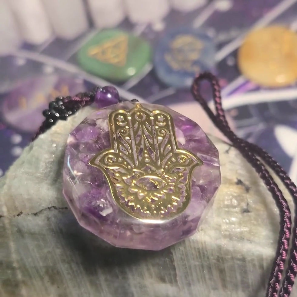 Thumbnail: Supercharged Amethyst Crystal Hamsa Orgone Necklace 