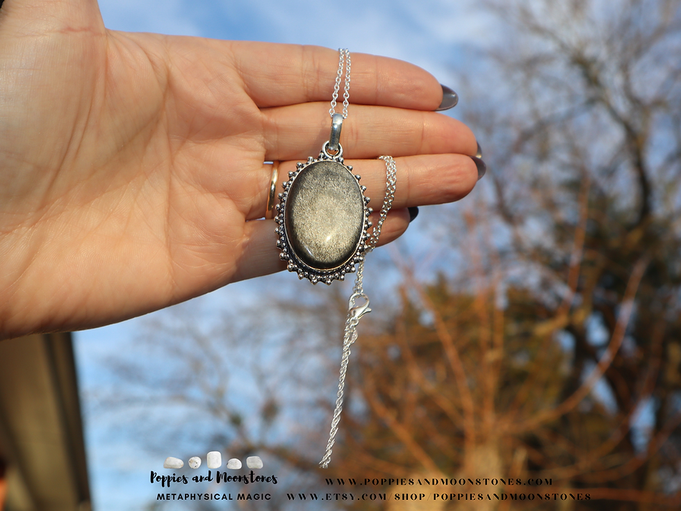 Thumbnail: Silver Sheen Obsidian Crystal Pendant Sterling Silver Necklace Reiki Infused