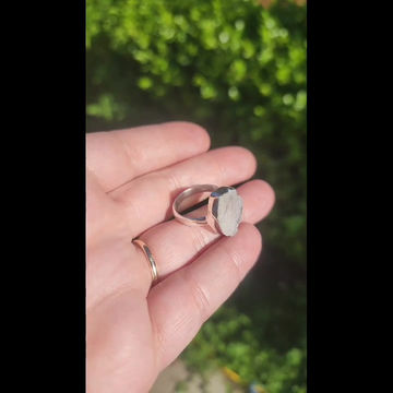 Thumbnail: Raw Blue Flash Moonstone Crystal Sterling Silver Ring Size 7- Reiki Infused
