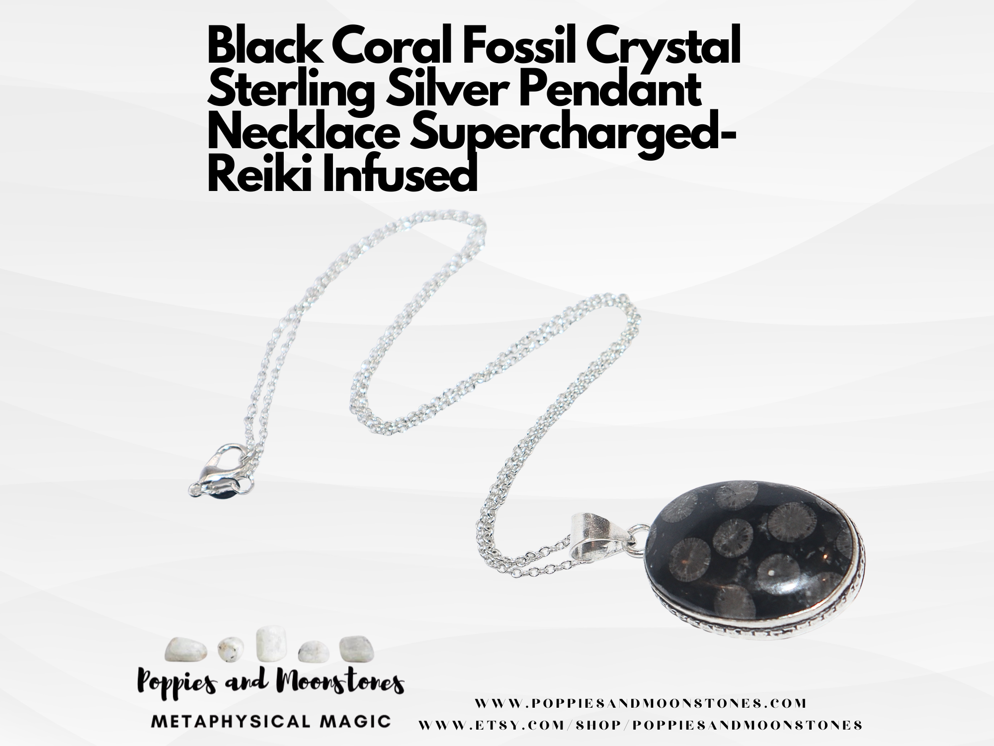 Black Coral Fossil Crystal Sterling Silver Pendant Necklace Supercharged- Reiki
