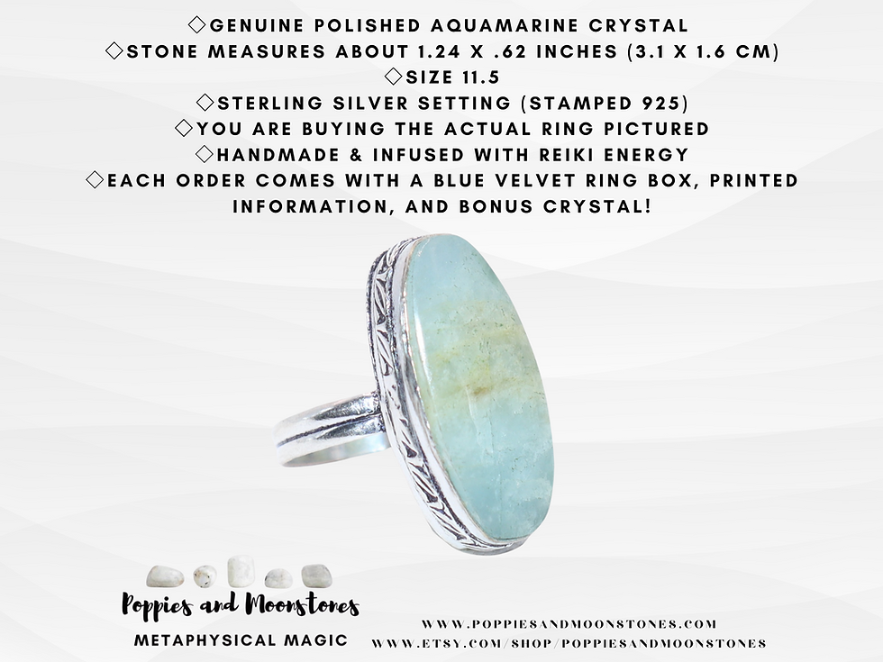 Thumbnail: Aquamarine Crystal Sterling Silver Ring Size 11.5- Reiki Infused