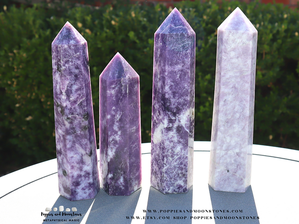 Thumbnail: Supercharged Huge Lepidolite Purple Mica Quartz Crystal Obelisk Wand Tower Reiki