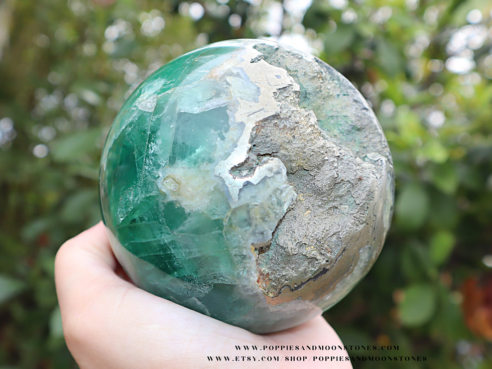 Thumbnail: Supercharged Huge Green Fluorite and Pyrite Crystal Sphere Specimen Reiki Infuse