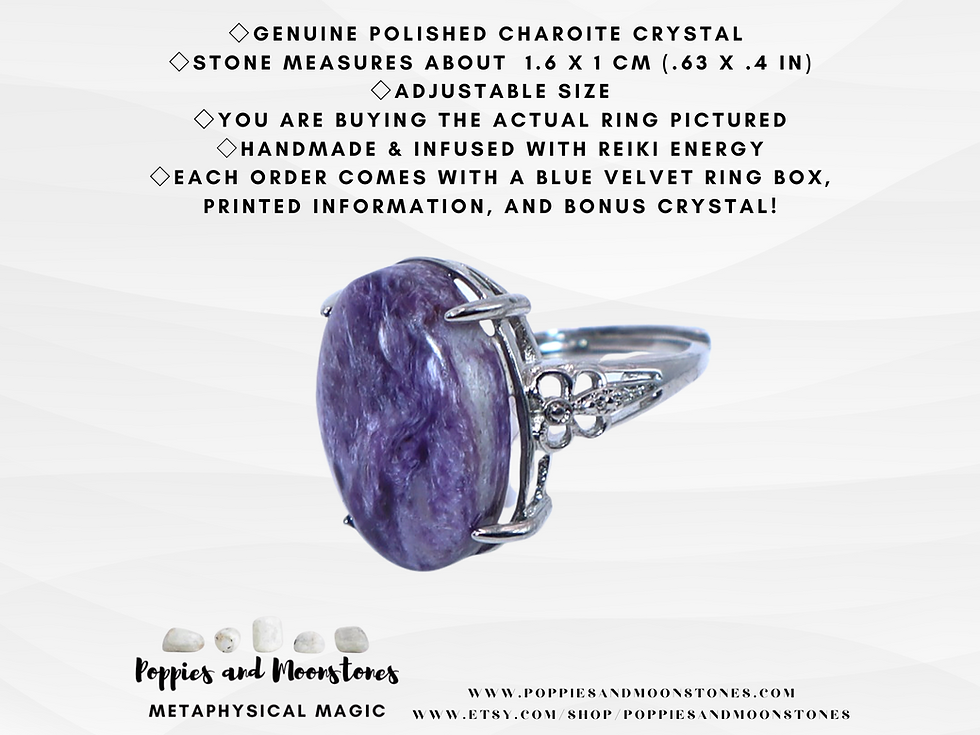 Thumbnail: Supercharged Charoite Crystal Powerful Warrior Adjustable Ring- Reiki Infused