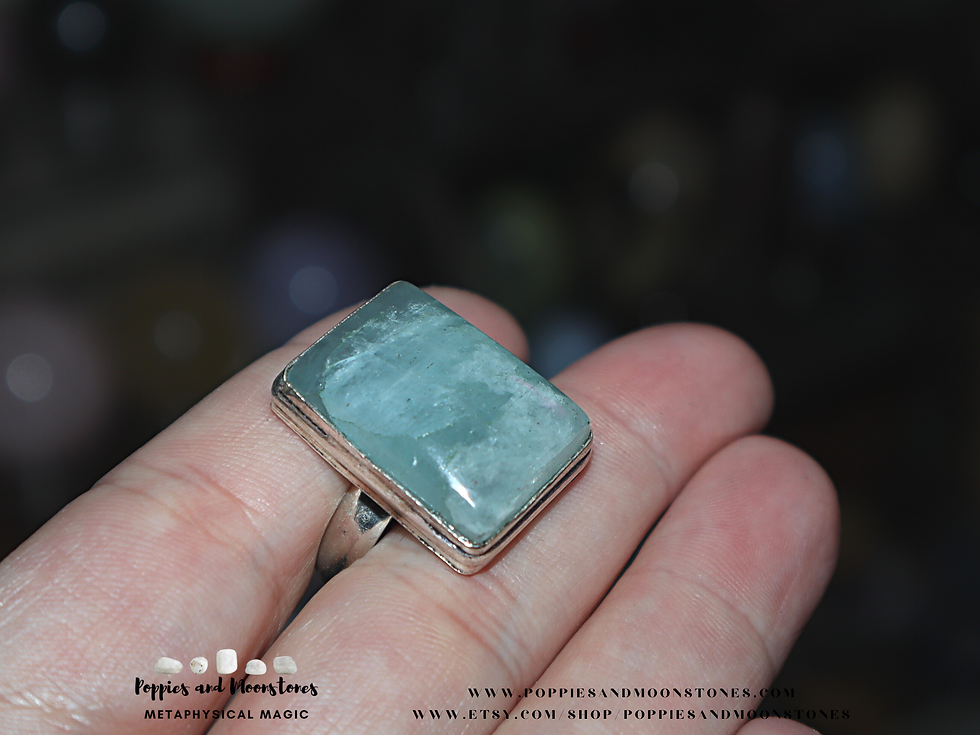 Thumbnail: Aquamarine Crystal Sterling Silver Ring Size 6- Reiki Infused
