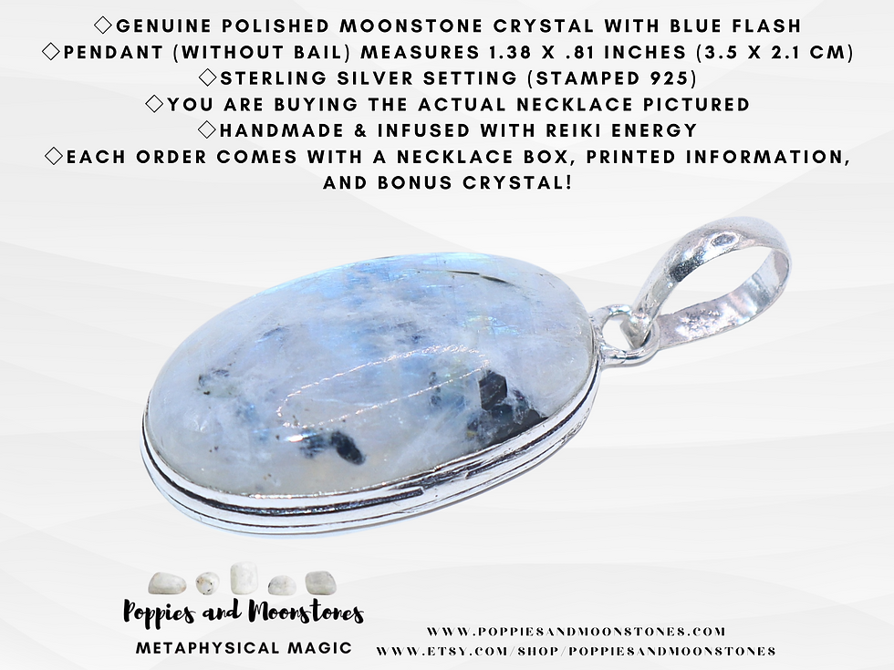 Thumbnail: Large Blue Flash Moonstone Sterling Silver Pendant Necklace- Reiki Infused
