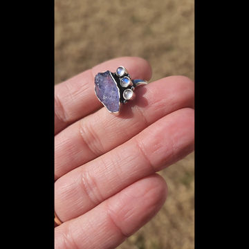 Thumbnail: Natural Tanzanite and Moonstone Crystal Sterling Silver Ring Size 7.5- Reiki 