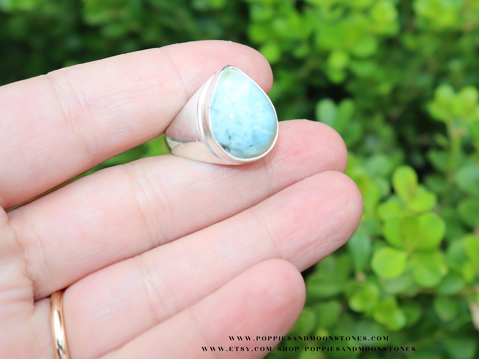 Thumbnail: Supercharged Larimar Sterling Silver Signet Ring Size 8.5- Reiki Infused