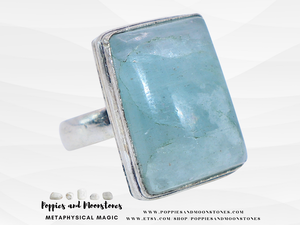 Thumbnail: Aquamarine Crystal Sterling Silver Ring Size 6- Reiki Infused