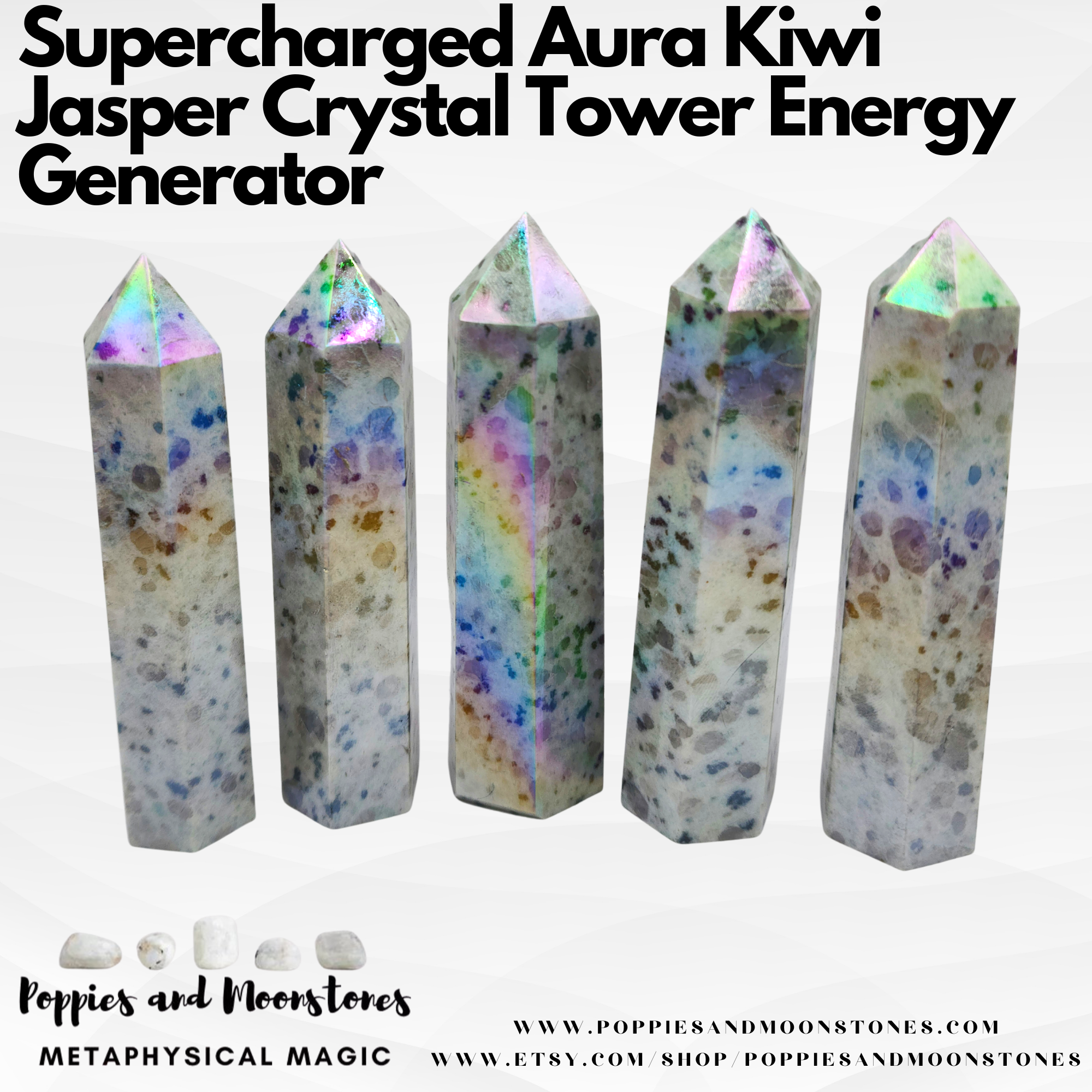Supercharged Aura Kiwi Jasper Crystal Tower Energy Generator