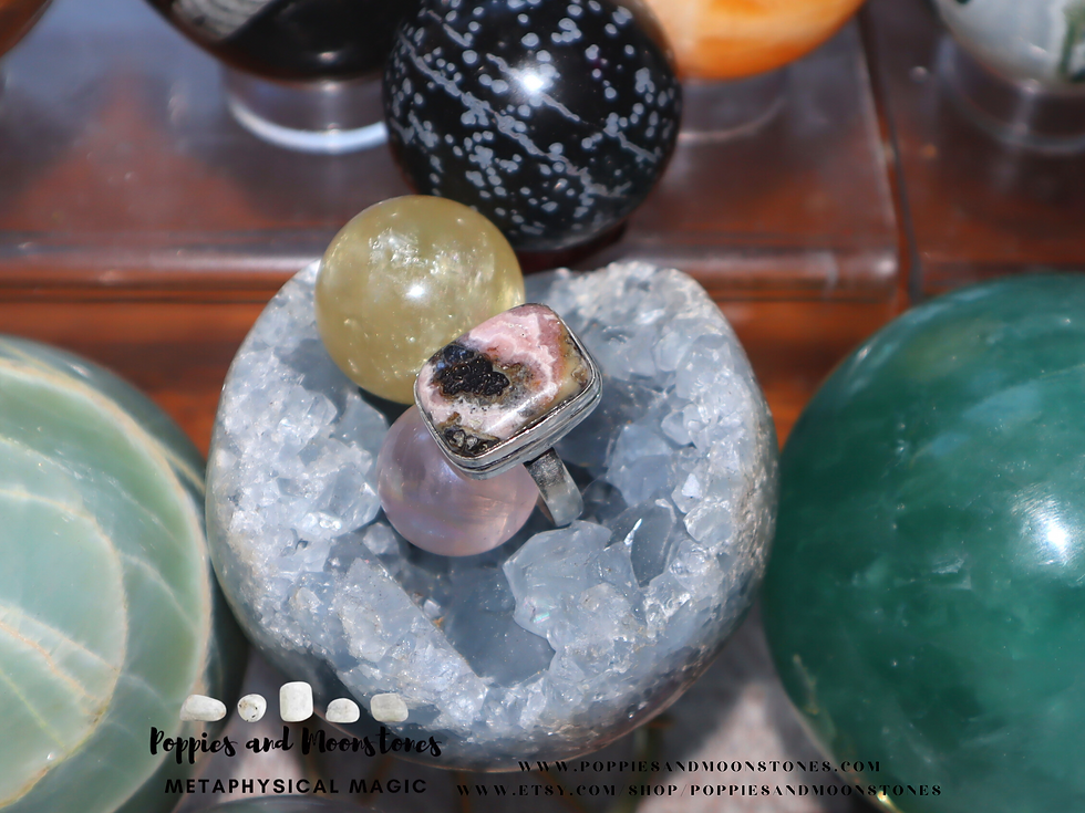 Thumbnail: Supercharged Rhodochrosite Sterling Silver Ring Size 9- Reiki Infused