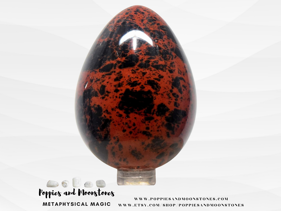 Thumbnail: Supercharged Mahogany Obsidian Crystal Egg and Stand Reiki Infused
