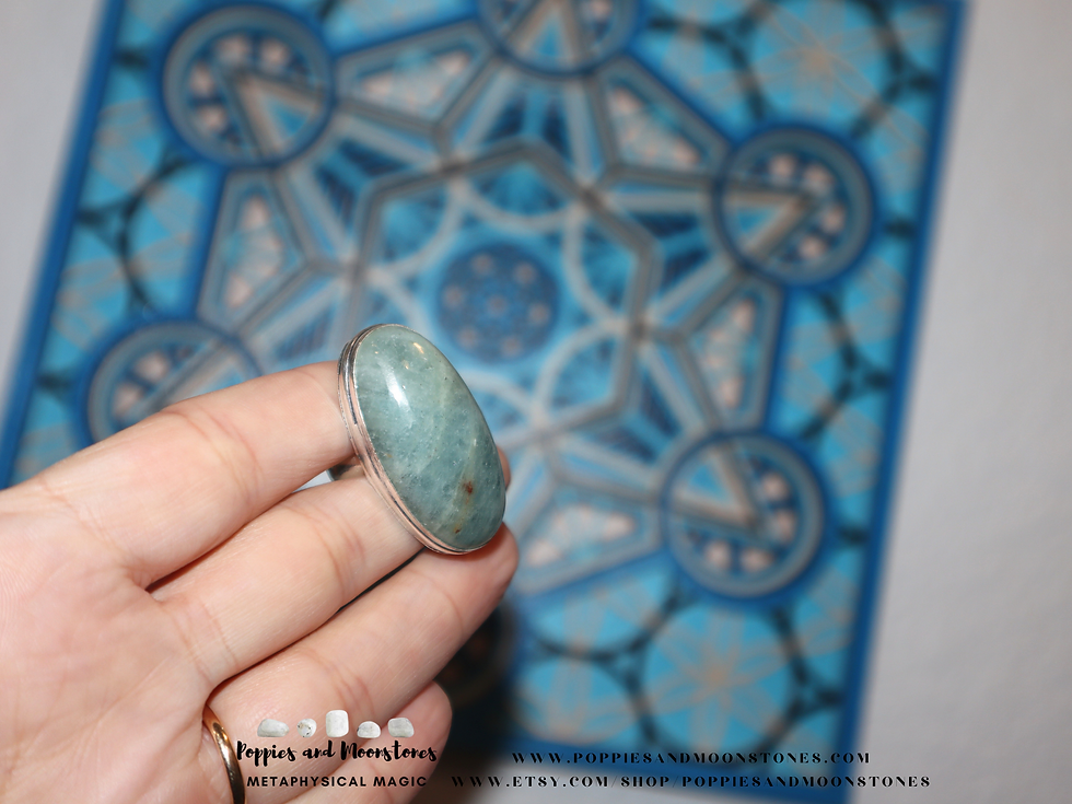 Thumbnail: Aquamarine Oval Crystal Sterling Silver Ring Size 8- Supercharged- Reiki Infused