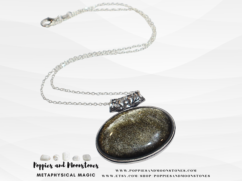 Thumbnail: Gold Sheen Obsidian Huge Crystal Sterling Silver Pendant Necklace Supercharged