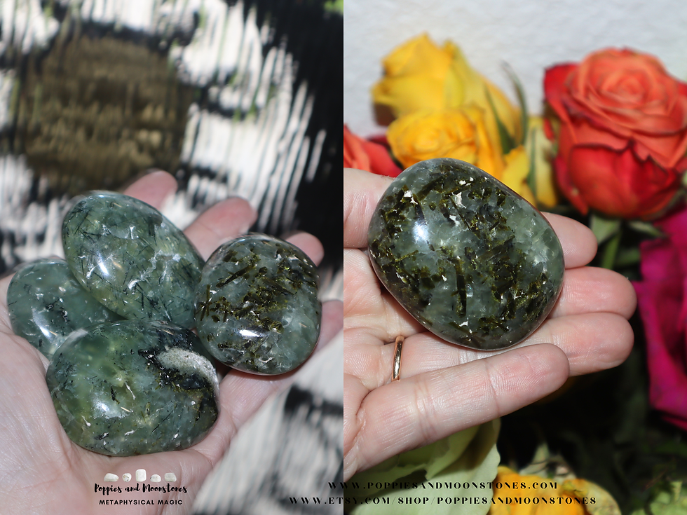 Thumbnail: Prehnite with Epidote Crystal Palm Stone- Supercharged- Reiki Infused- You Pick!