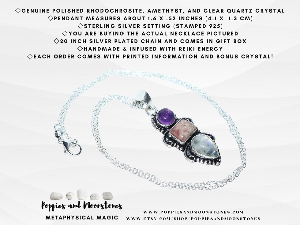 Thumbnail: Supercharged Rhodochrosite, Amethyst, and Clear Quartz Amulet Pendant Necklace