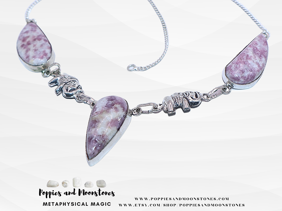 Thumbnail: Lepidolite Crystal Trio Sterling Silver Necklace with Elephants- Supercharged