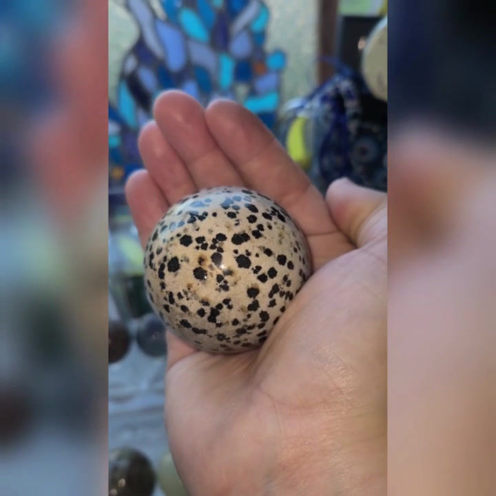 Thumbnail: Supercharged Dalmatian Jasper Crystal Sphere and Stand