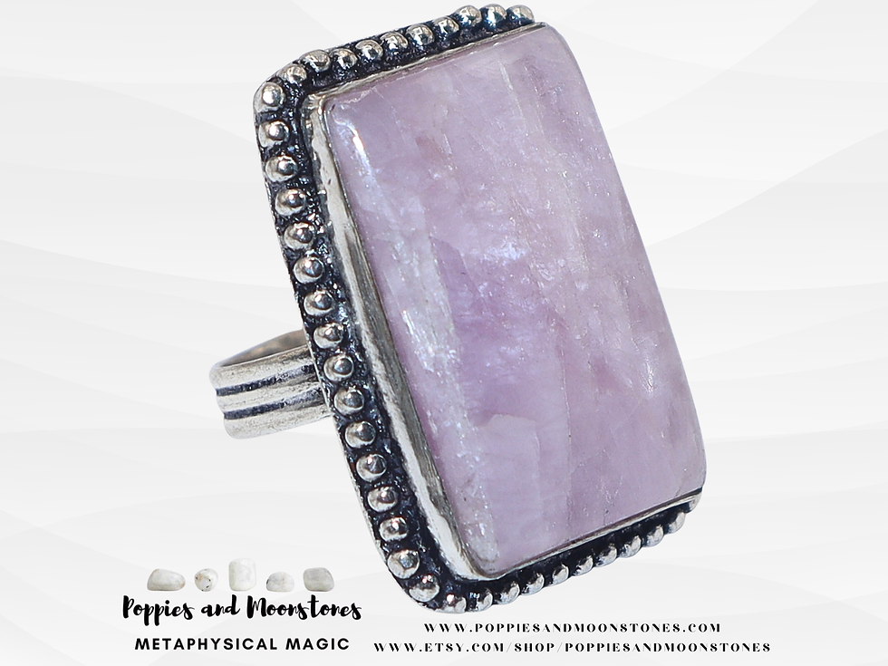 Thumbnail: Kunzite Rectangle Crystal Sterling Silver Ring Size 6.5- Supercharged Reiki