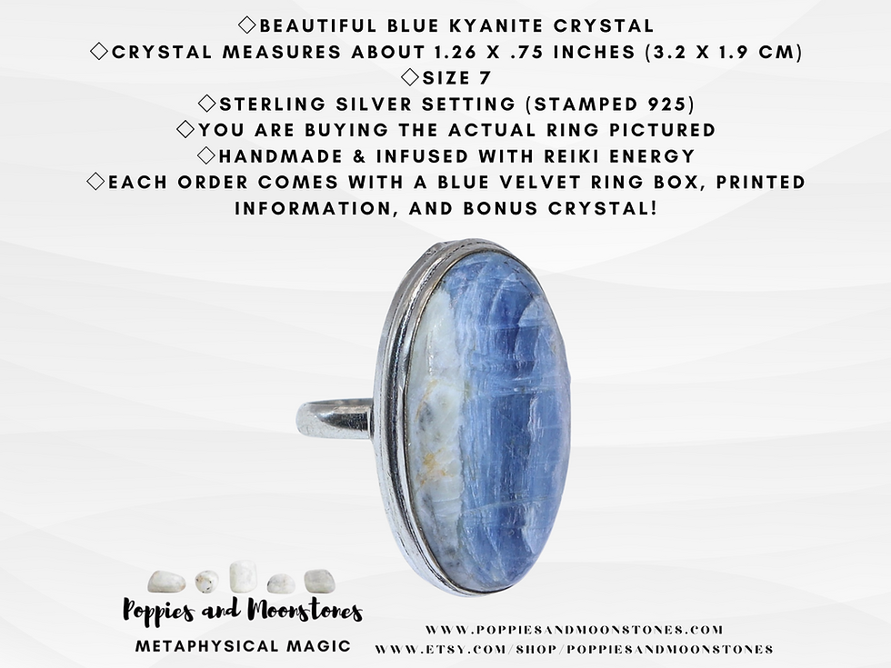 Thumbnail: Blue Kyanite Crystal Sterling Silver Ring Size 7 Reiki Infused- Supercharged