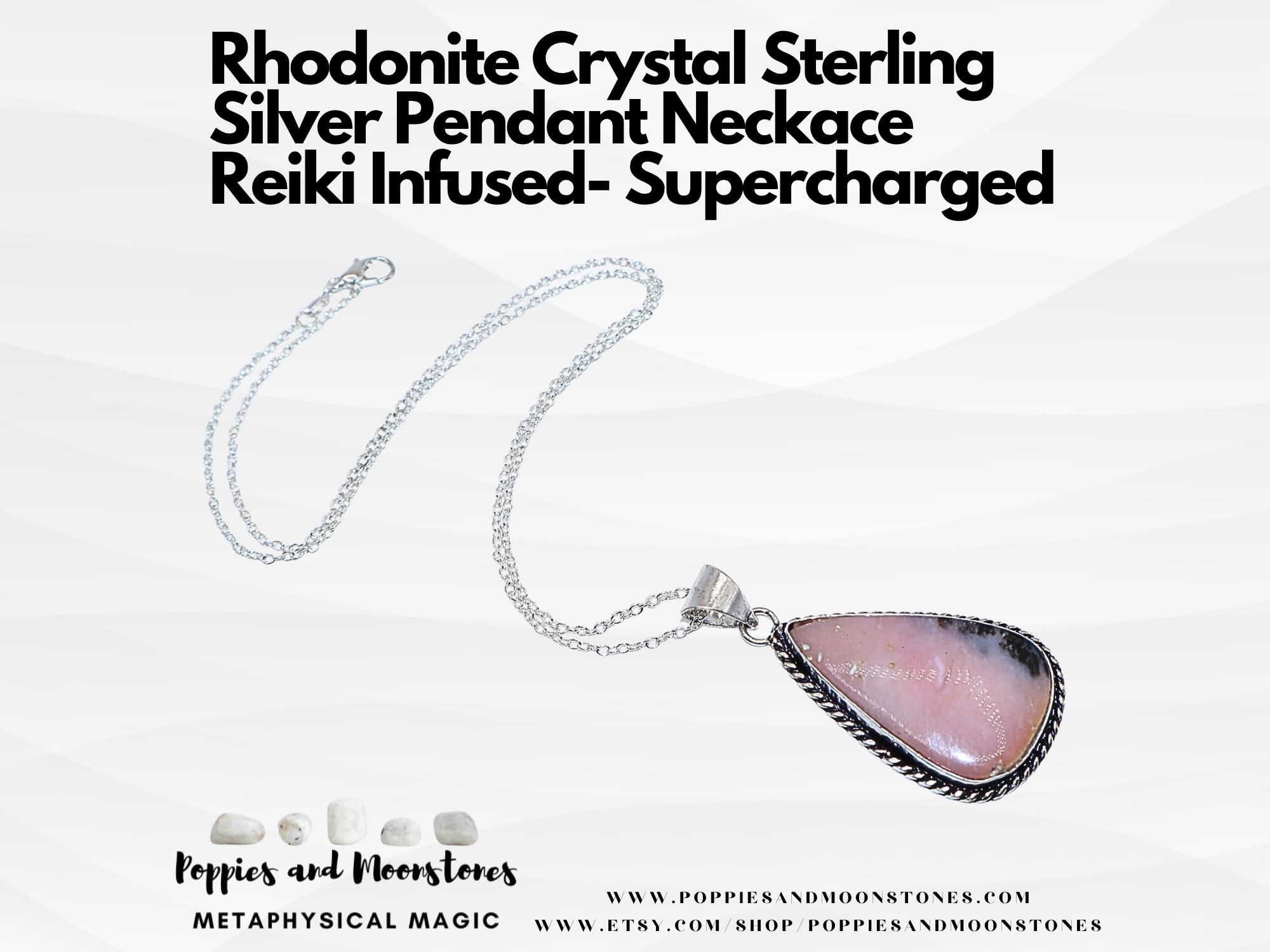 Rhodonite Crystal Sterling Silver Pendant Neckace Reiki Infused- Supercharged