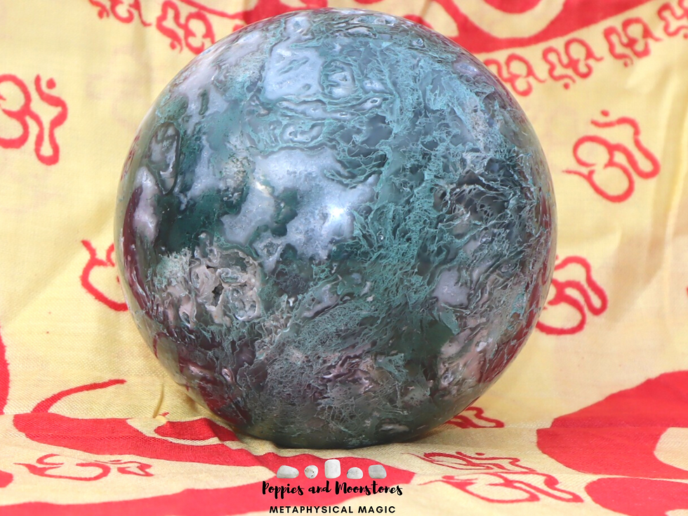 Supercharged Huge Gemmy Moss Agate Sphere and Stand with Druzy Pockets Reiki