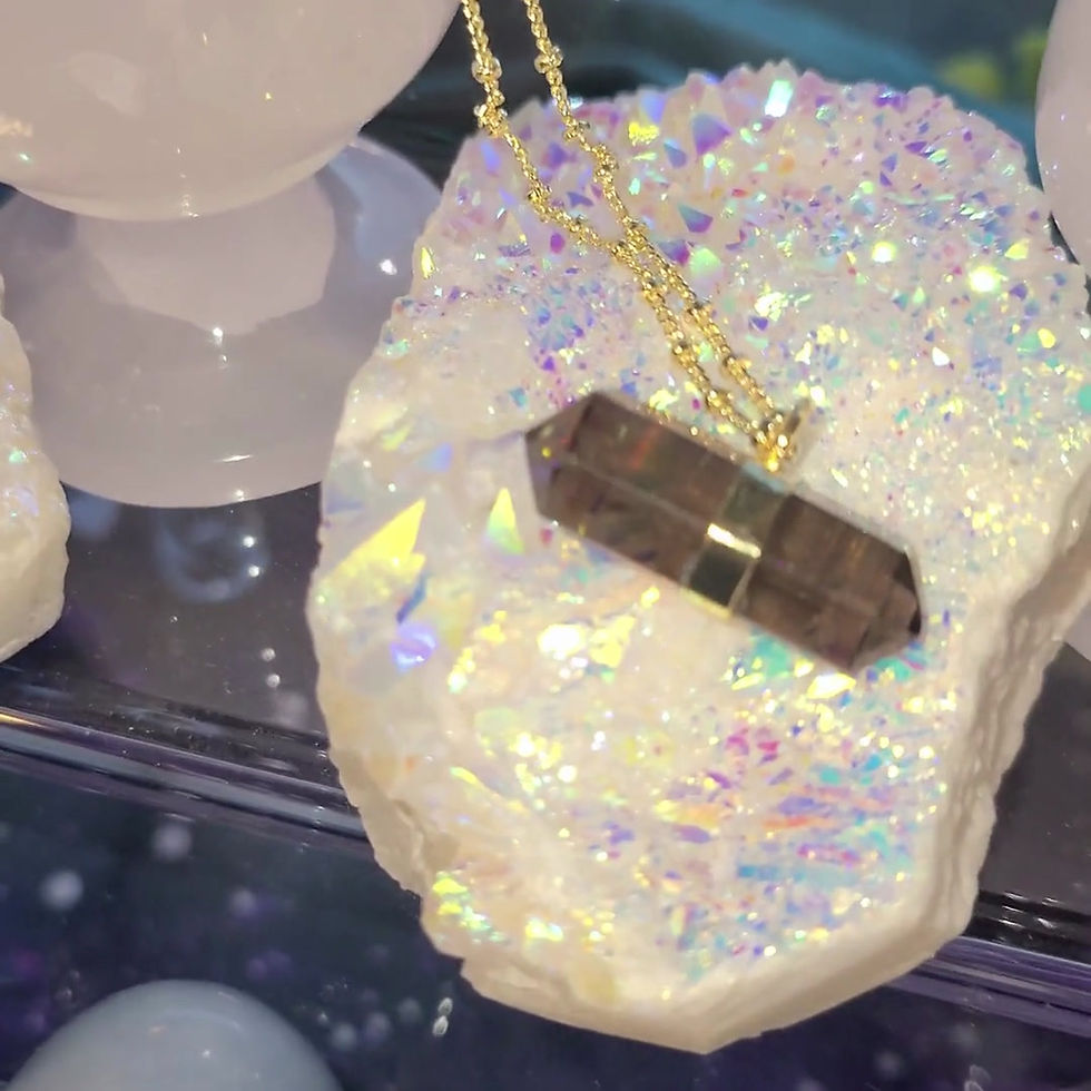 Thumbnail: Supercharged Smoky Quartz Crystal Gold Plated Necklace Satellite Chain Reiki