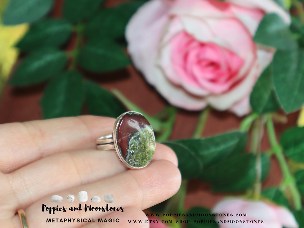 Thumbnail: Dragon Blood Jasper Crystal Sterling Silver Ring- Size 8 Supercharged- Reiki