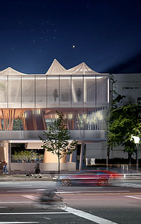 Creative take on local construction by MART Architecture, with sculptural roof and glowing glass façade