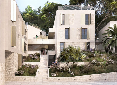 Adriatic coastal housing – The Quint Estate by MART Architecture, timeless villas with stone façades.